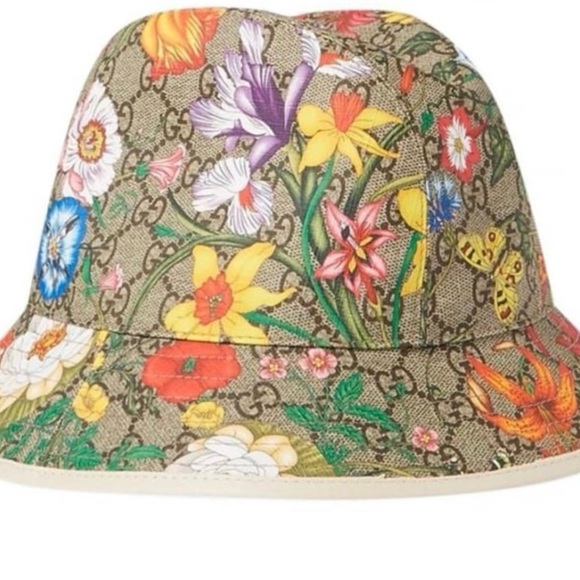 New GUCCI GG canvas Supreme Monogram Flora Bucket Hat size L - Picture 10 of 11